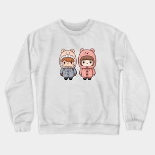 Kawaii boy and girl with cute winter coats Crewneck Sweatshirt